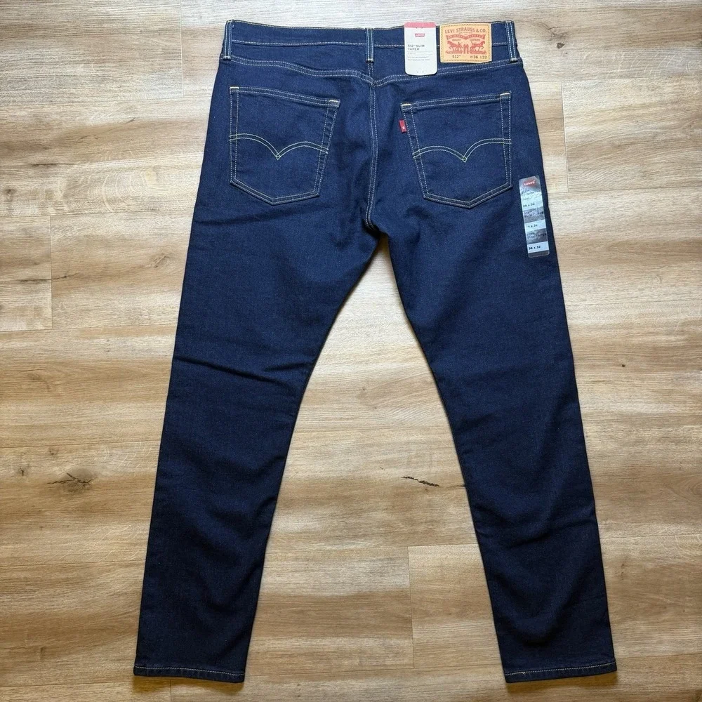 Levis 512 Jeans Men 36x32 Blue Slim‎ Tapered Stretch Denim Dark Indigo Wash NEW